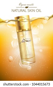 Design cosmetics product advertising for catalog, magazine. Mock up of cosmetic package.  Design of cosmetic package. Water background with bubbles. Bady oil ads .