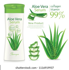 Design cosmetics product advertising cosmetic package.shampoo,cream, gel, body lotion with aloe vera extract.