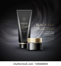 Design cosmetics product advertising on black background. Vector illustration EPS10