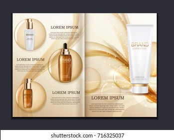 Design Cosmetics Product  Brochure Template for Ads or Magazine Background. 3D Realistic Vector Iillustration. EPS10