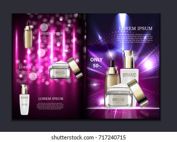 Design Cosmetics Product  Brochure Template For Ads Or Magazine Background. 3D Realistic Vector Iillustration. EPS10