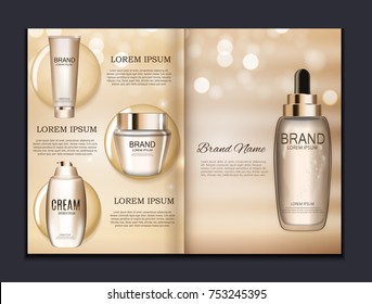 Design Cosmetics Product  Brochure Template for Ads or Magazine Background. 3D Realistic Vector Iillustration. EPS10