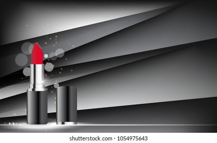 Design Cosmetics Product Lipstick Template for Ads or Magazine Background. 3D Realistic Vector Iillustration. EPS10