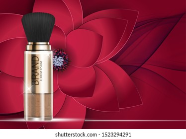 Design Cosmetics Product Powder Template for Ads or Magazine Background. 3D Realistic Vector Iillustration. EPS10