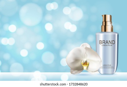 Diseñar plantilla de producto de cosméticos para anuncios o fondo de revista. Iilustración vectorial 3D realista. EPS10