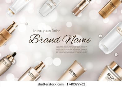 Design Cosmetics Product  Template for Ads or Magazine Background. 3D Realistic Vector Iillustration. EPS10
