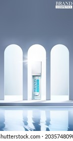 
Design Cosmetics Product Template For Ads Or Magazine, cosmetics bottles mockup with arched window and Water background,Realistic vector illustration .