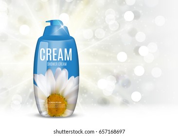 Design Cosmetics Product  Template for Ads or Magazine Background. Shower Cream. 3D Realistic Vector Iillustration. EPS10