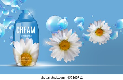 Design Cosmetics Product  Template for Ads or Magazine Background. Shower Cream. 3D Realistic Vector Iillustration. EPS10