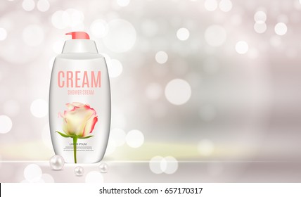 Design Cosmetics Product  Template for Ads or Magazine Background. Shower Cream. 3D Realistic Vector Iillustration. EPS10