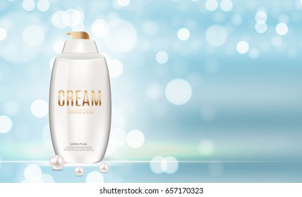 Design Cosmetics Product  Template for Ads or Magazine Background. Shower Cream. 3D Realistic Vector Iillustration. EPS10