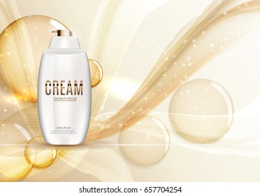 Design Cosmetics Product  Template for Ads or Magazine Background. Shower Cream. 3D Realistic Vector Iillustration. EPS10