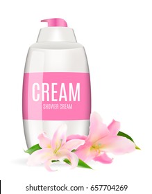 Design Cosmetics Product  Template for Ads or Magazine Background. Shower Cream. 3D Realistic Vector Iillustration. EPS10