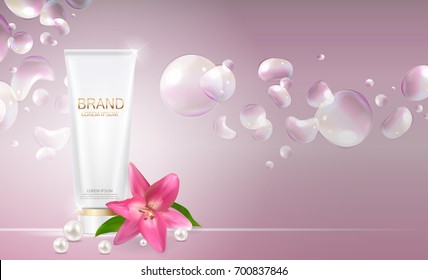 Design Cosmetics Product  Template for Ads or Magazine Background. 3D Realistic Vector Iillustration. EPS10