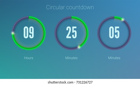 Design of countdown timer for coming soon or under construction action. UI elements. Part of the User interface, circular counter. Template of digital clock, 3D illustration.