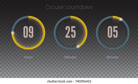 Design Of Countdown Timer For Coming Soon Or Under Construction Action. Part Of The User Interface, Circular Counter. UI Elements On Transparent Backdrop. Template Of Digital Clock, 3D Illustration.