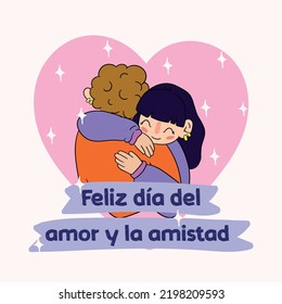 design of a couple of friends or boyfriends to celebrate the day of love and friendship. translation: "happy day of love and friendship.''