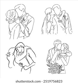 Design of couple silhouette in love, hugs, and kisses.