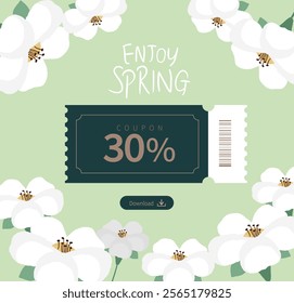 Design of coupon web page with spring flower background