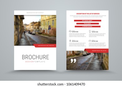 design of the cover and back side of the business brochure with a place for photo and red design elements. Vector A4 flyer for advertising and printing.