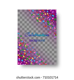 Design cover brochure with flying multicolor confetti for festive decoration