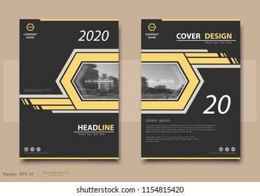 Design, cover business brochure, frame of information banner. Set, cover sheet, technical flyer mock, announcement. Modern, image, first page with the city street texture. Yellow white, vector icon