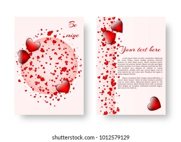 The design of the cover of the catalog with bright red hearts for a romantic design for St. Valentine's Day. Vector illustration