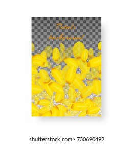 Design of the cover of the catalog with delicate petals of flowering daffodils on a transparent background