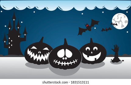 In the design of the cover or leaflet for the celebration of Halloween, you can see a castle, a bat, a sinister pumpkin in the background.