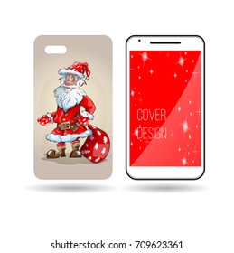 design of the cover of the phone Santa Claus portrait of Santa Claus with a beard of white and red nose