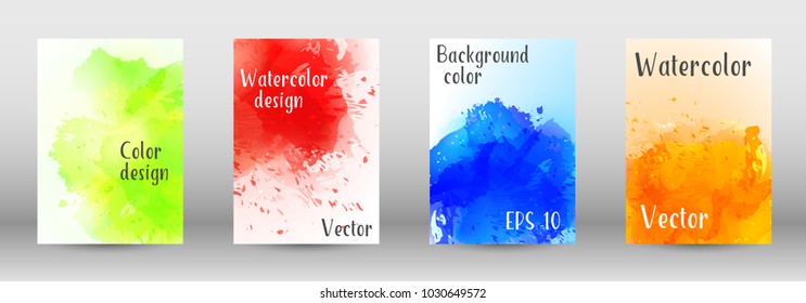Design cover with a picture of watercolor spray. A set of rectangular objects for the design of a cover, a poster, a banner, a notebook, an album. Vector. EPS 10.