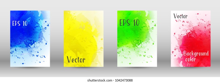 Design cover with a picture of watercolor spray. A set of rectangular objects for the design of a cover, a poster, a banner, a notebook, an album. Vector. EPS 10.