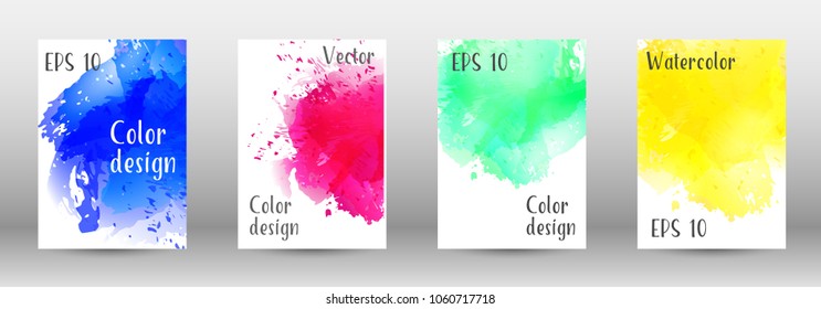 Design cover with a picture of watercolor spray. A set of rectangular objects for the design of a cover, a poster, a banner, a notebook, an album. Vector. EPS 10.