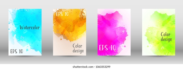 Design cover with a picture of watercolor spray. A set of rectangular objects for the design of a cover, a poster, a banner, a notebook, an album. Vector. EPS 10.