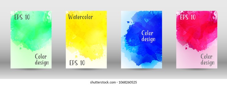 Design cover with a picture of watercolor spray. A set of rectangular objects for the design of a cover, a poster, a banner, a notebook, an album. Vector. EPS 10.