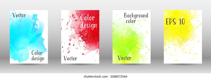 Design cover with a picture of watercolor spray. A set of rectangular objects for the design of a cover, a poster, a banner, a notebook, an album. Vector. EPS 10.
