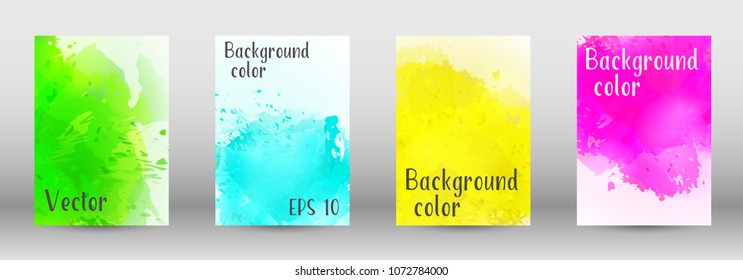 Design cover with a picture of watercolor spray. A set of rectangular objects for the design of a cover, a poster, a banner, a notebook, an album. Vector. EPS 10.