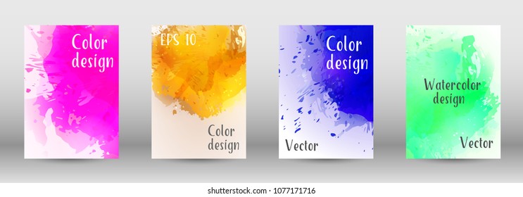 Design cover with a picture of watercolor spray. A set of rectangular objects for the design of a cover, a poster, a banner, a notebook, an album. Vector. EPS 10.