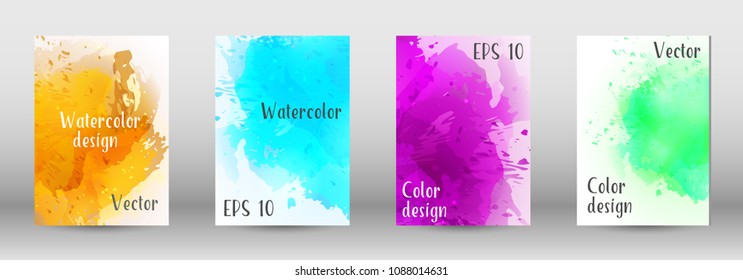 Design cover with a picture of watercolor spray. A set of rectangular objects for the design of a cover, a poster, a banner, a notebook, an album. Vector. EPS 10.