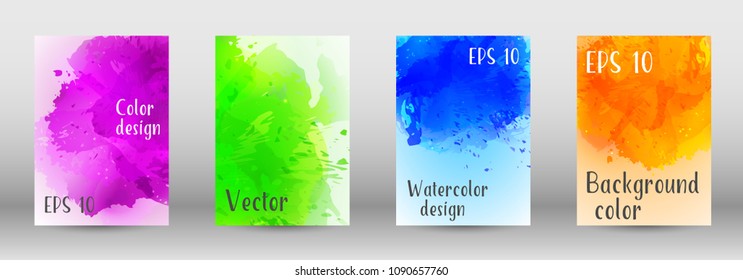 Design cover with a picture of watercolor spray. A set of rectangular objects for the design of a cover, a poster, a banner, a notebook, an album. Vector. EPS 10.