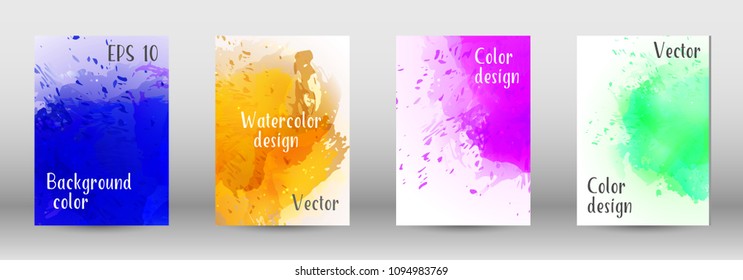 Design cover with a picture of watercolor spray. A set of rectangular objects for the design of a cover, a poster, a banner, a notebook, an album. Vector. EPS 10.