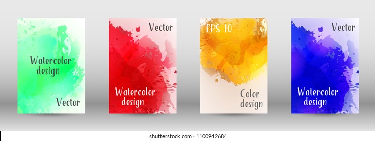 Design cover with a picture of watercolor spray. A set of rectangular objects for the design of a cover, a poster, a banner, a notebook, an album. Vector. EPS 10.