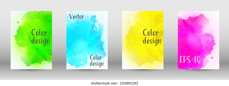 Design cover with a picture of watercolor spray. A set of rectangular objects for the design of a cover, a poster, a banner, a notebook, an album. Vector. EPS 10.