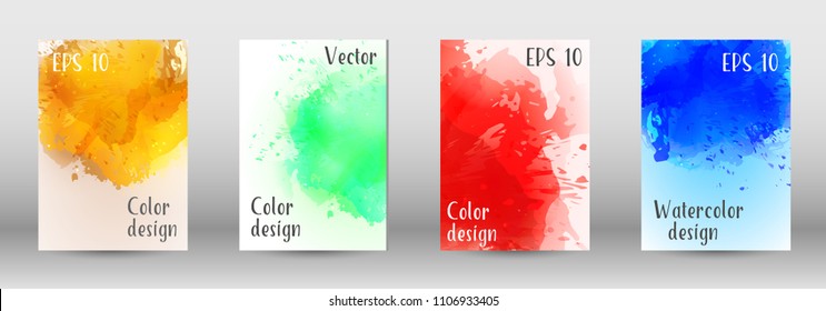 Design cover with a picture of watercolor spray. A set of rectangular objects for the design of a cover, a poster, a banner, a notebook, an album. Vector. EPS 10.