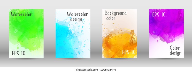 Design cover with a picture of watercolor spray. A set of rectangular objects for the design of a cover, a poster, a banner, a notebook, an album. Vector. EPS 10.
