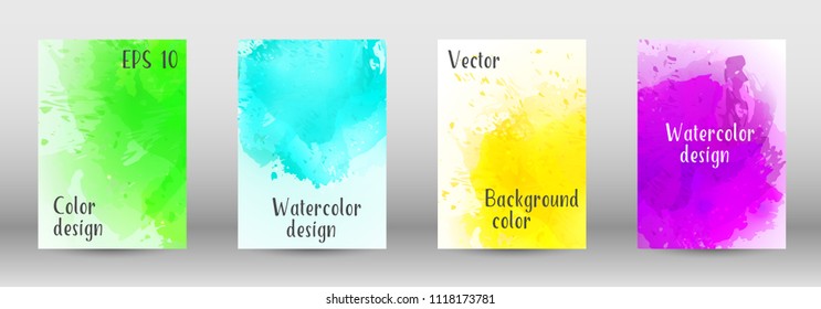 Design cover with a picture of watercolor spray. A set of rectangular objects for the design of a cover, a poster, a banner, a notebook, an album. Vector. EPS 10.