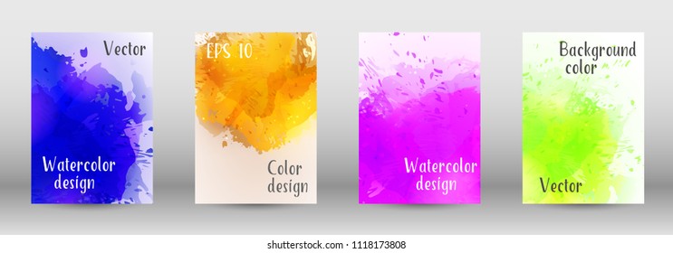 Design cover with a picture of watercolor spray. A set of rectangular objects for the design of a cover, a poster, a banner, a notebook, an album. Vector. EPS 10.