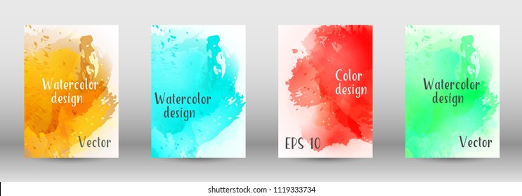 Design cover with a picture of watercolor spray. A set of rectangular objects for the design of a cover, a poster, a banner, a notebook, an album. Vector. EPS 10.