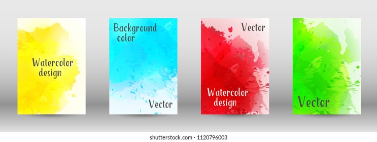 Design cover with a picture of watercolor spray. A set of rectangular objects for the design of a cover, a poster, a banner, a notebook, an album. Vector. EPS 10.