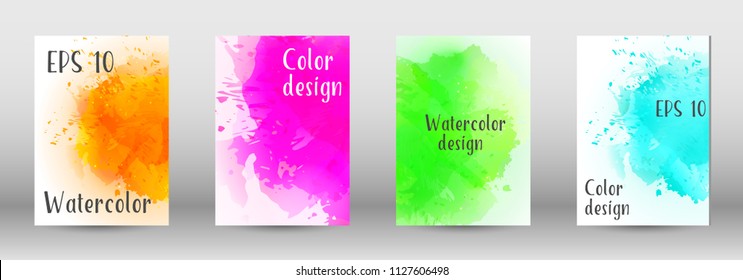 Design cover with a picture of watercolor spray. A set of rectangular objects for the design of a cover, a poster, a banner, a notebook, an album. Vector. EPS 10.